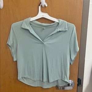 Mint Green Women's Collared Crop Top
